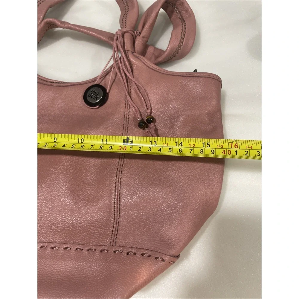 The Sak Leather Shoulder Bag Pink Tassels‎ Stitch Fun Lining Hobo EUC Boho